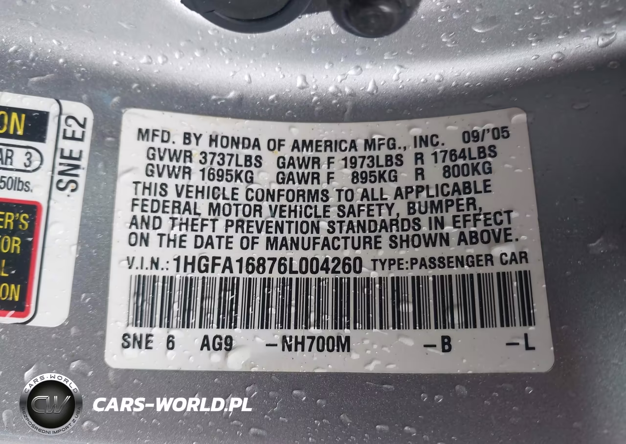 2006 Honda Civic Ex VIN:1HGFA16876L004260 - 9