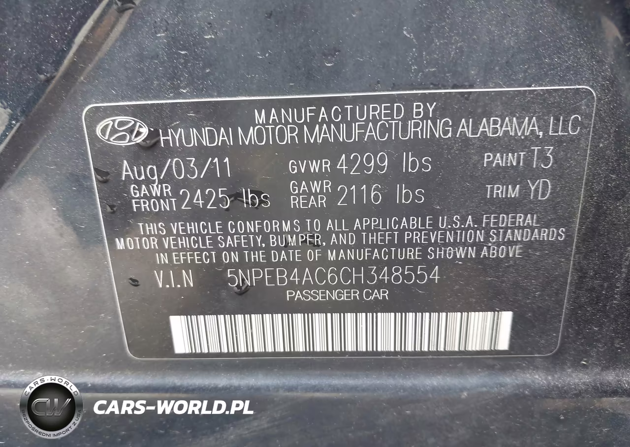 2012 Hyundai Sonata Gls VIN:5NPEB4AC6CH348554 - 9