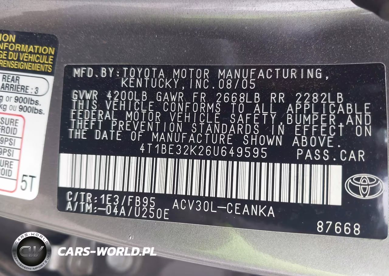 2006 Toyota Camry Std VIN:4T1BE32K26U649595 - 9