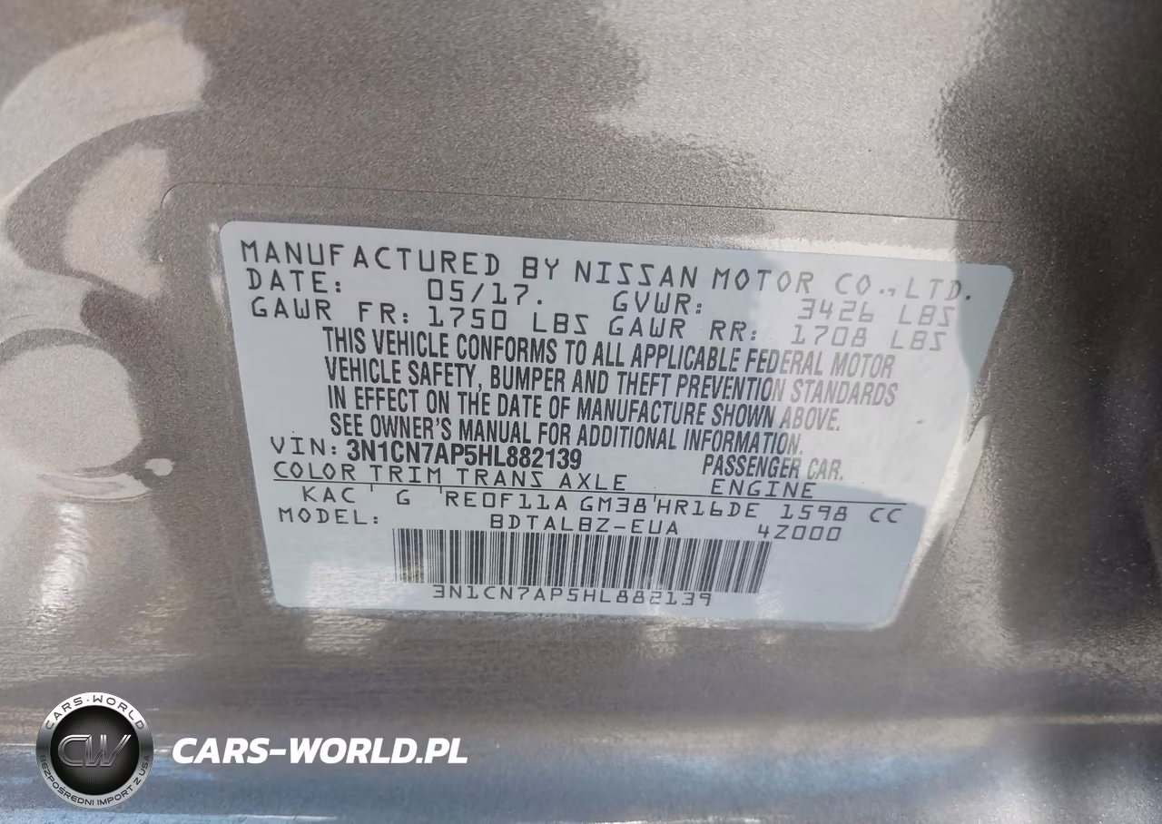 2017 Nissan Versa 1.6 Sv VIN:3N1CN7AP5HL882139 - 9