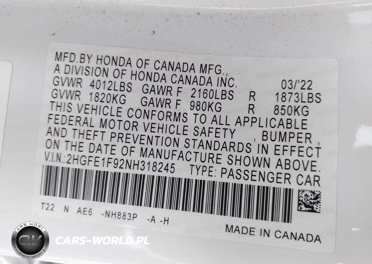 2022 Honda Civic Touring VIN:2HGFE1F92NH318245 - 9