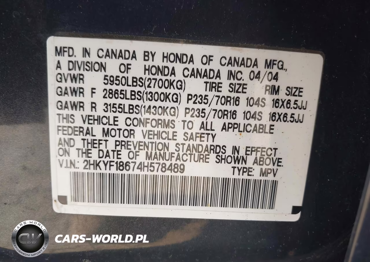 2004 Honda Pilot Ex-L VIN:2HKYF18674H578489 - 9