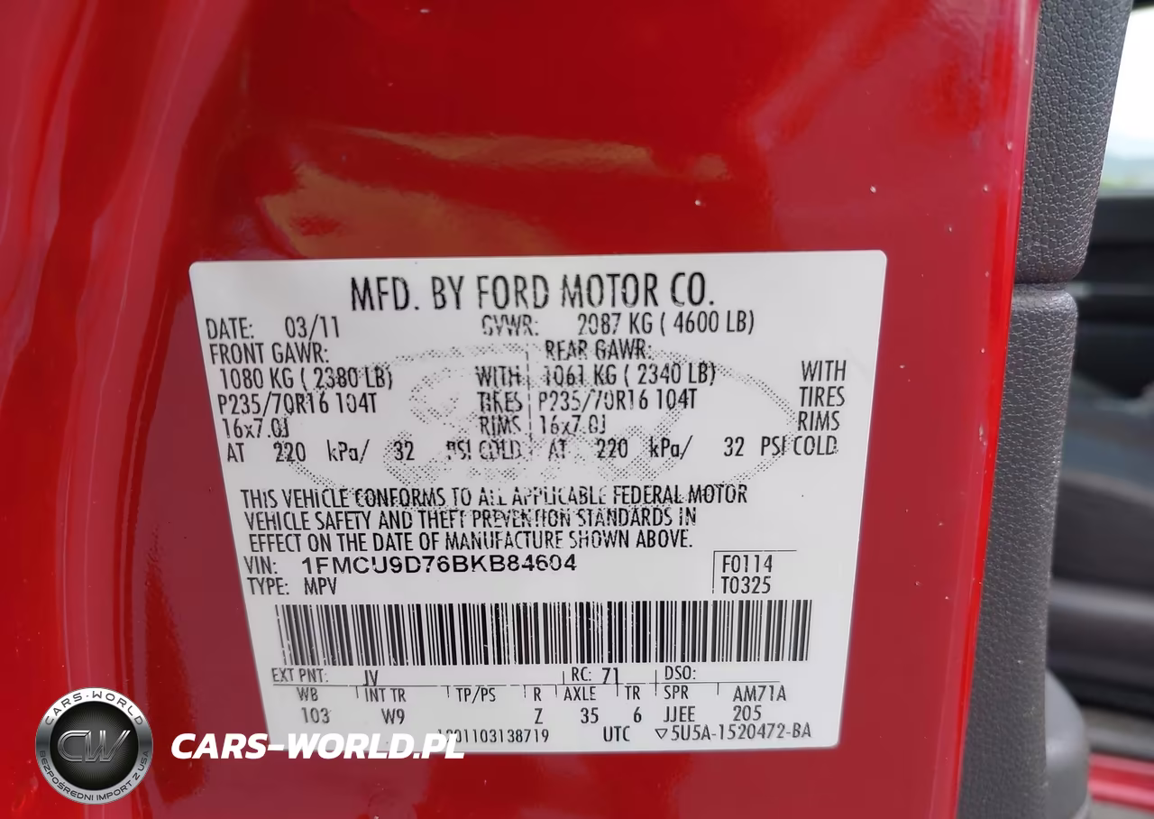 2011 FORD ESCAPE VIN:1FMCU9D76BKB84604 - 9