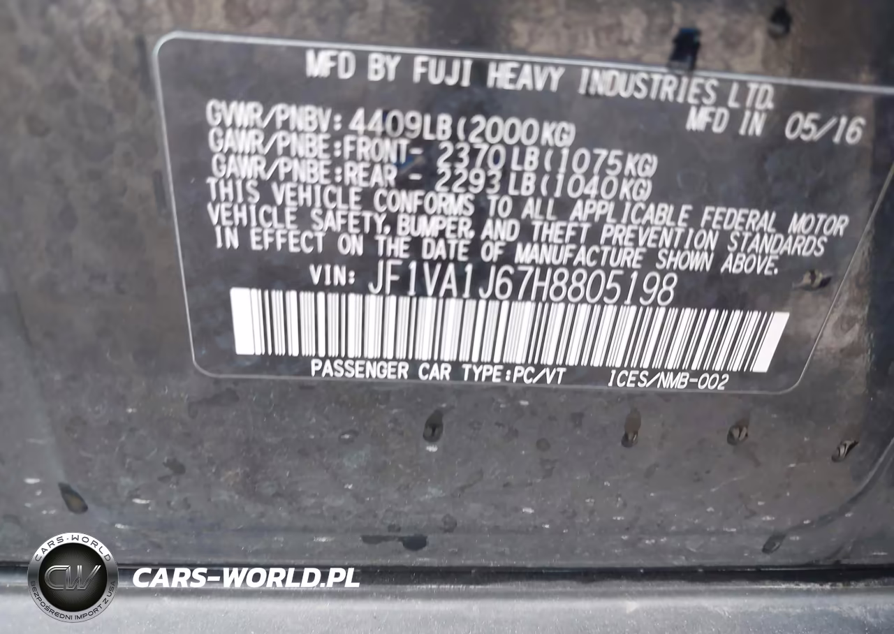 2017 Subaru Wrx Limited VIN:JF1VA1J67H8805198 - 9