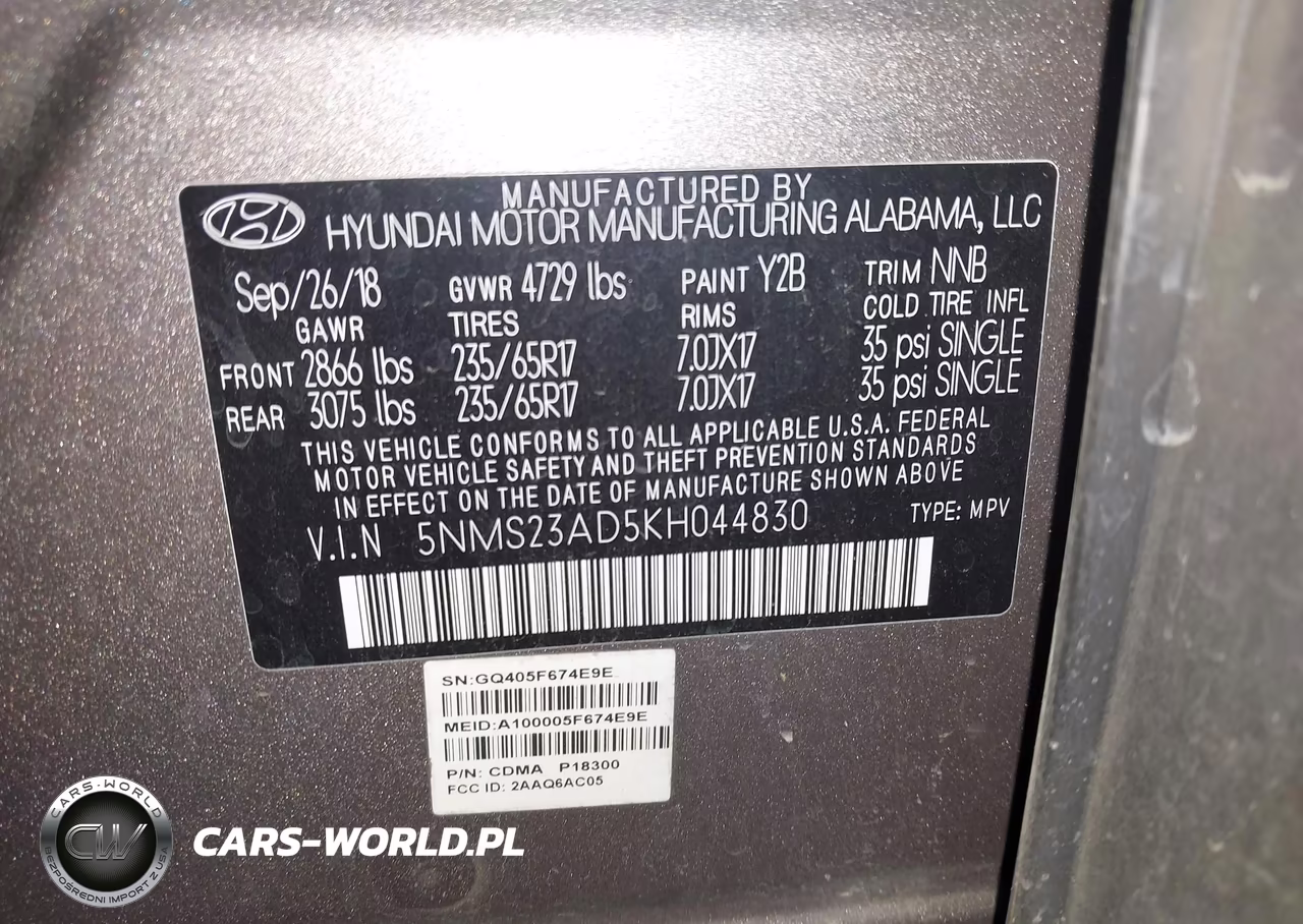 2019 Hyundai Santa Fe Se VIN:5NMS23AD5KH044830 - 9