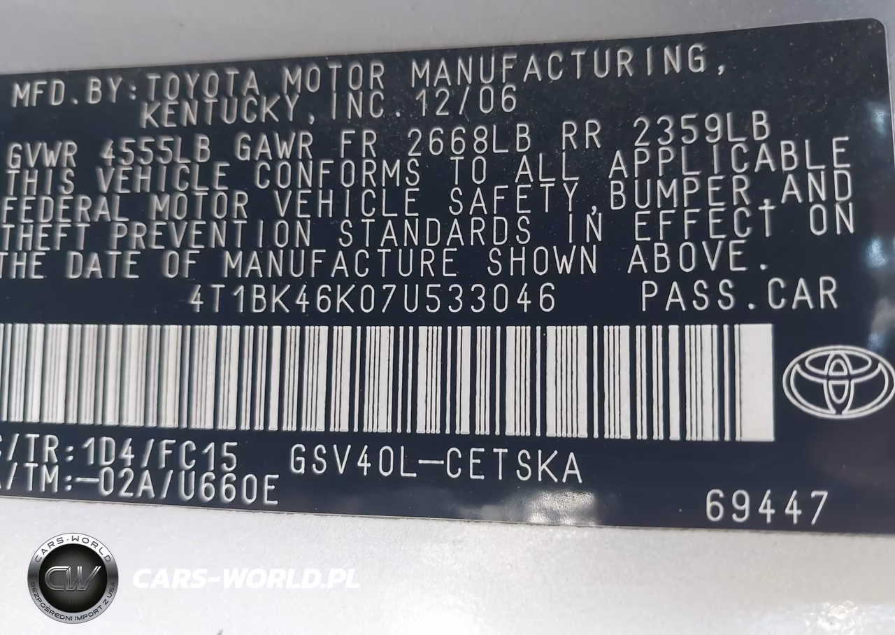 2007 Toyota Camry Se V6 VIN:4T1BK46K07U533046 - 9
