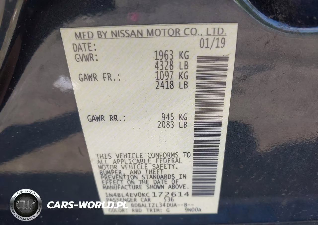 2019 Nissan Altima 2.5 Sl VIN:1N4BL4EV0KC172614 - 9