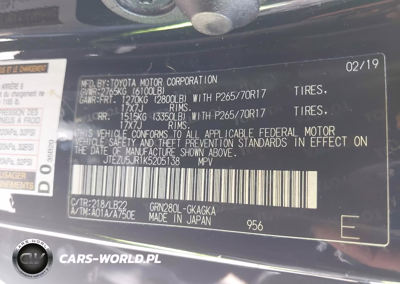 2019 Toyota 4Runner Sr5 Premium VIN:JTEZU5JR1K5205138 - 9