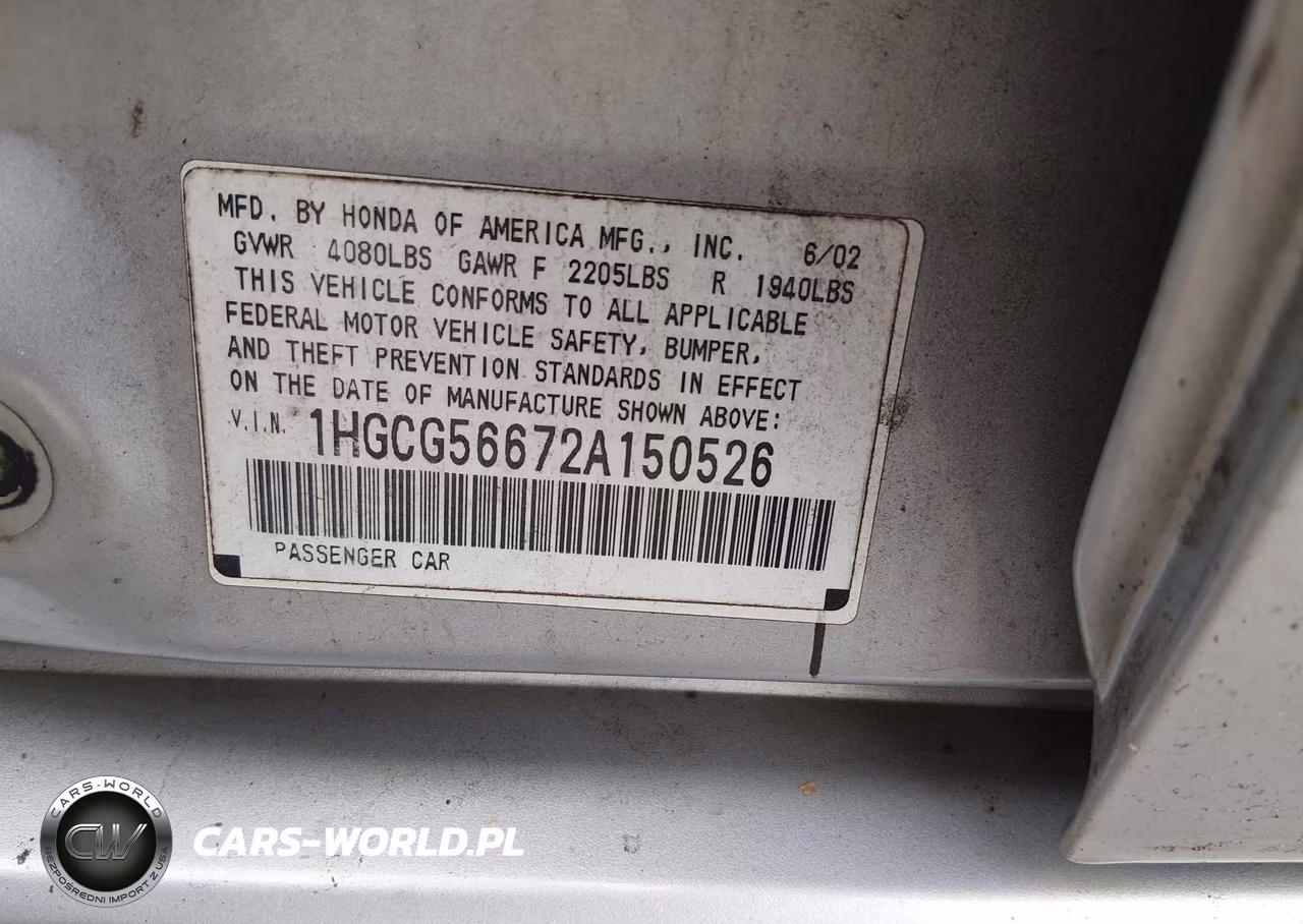 2002 Honda Accord 2.3 Ex VIN:1HGCG56672A150526 - 9