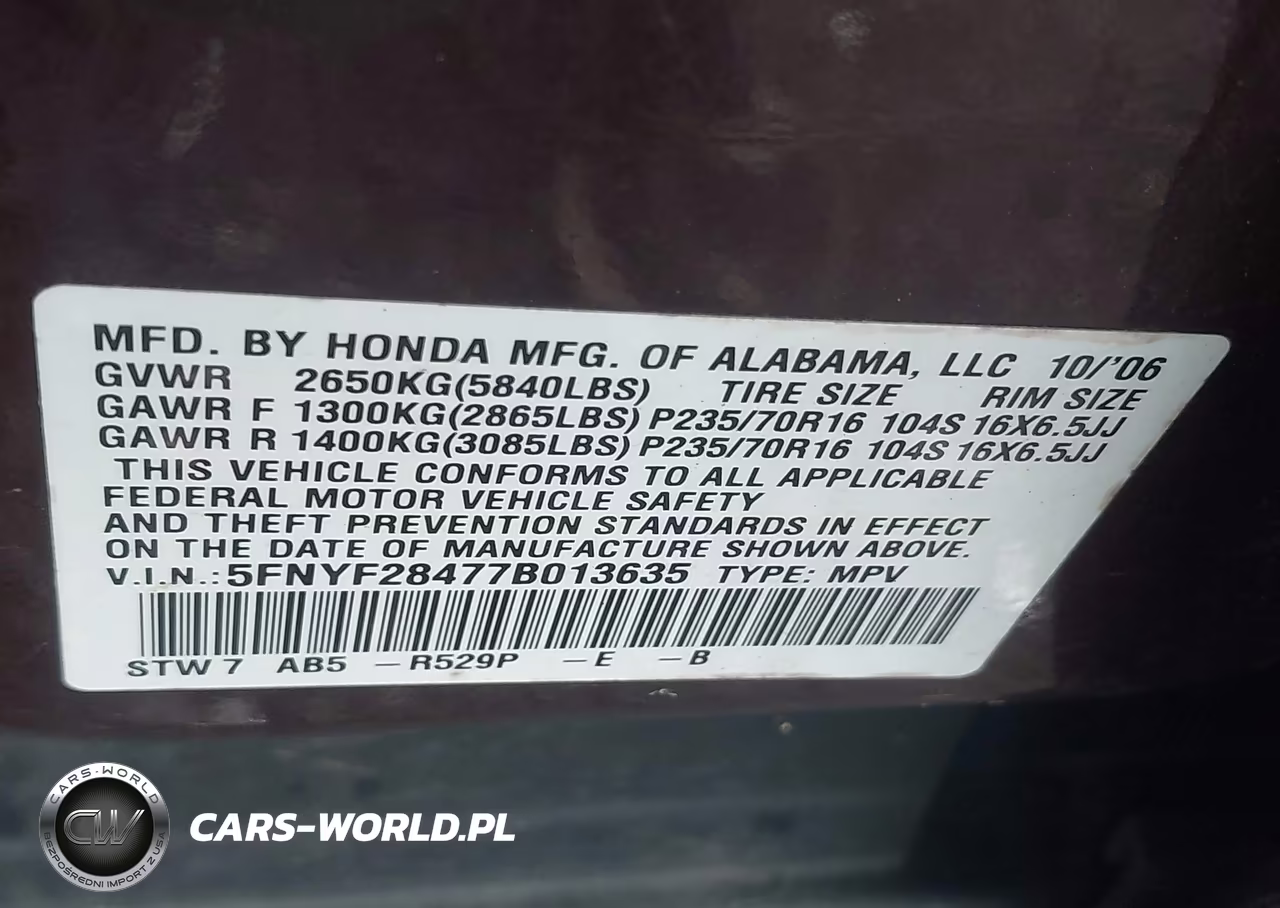 2007 Honda Pilot Ex VIN:5FNYF28477B013635 - 9