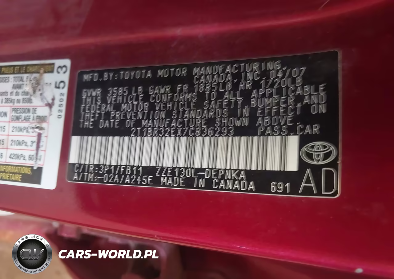2007 Toyota Corolla Le VIN:2T1BR32EX7C836293 - 9