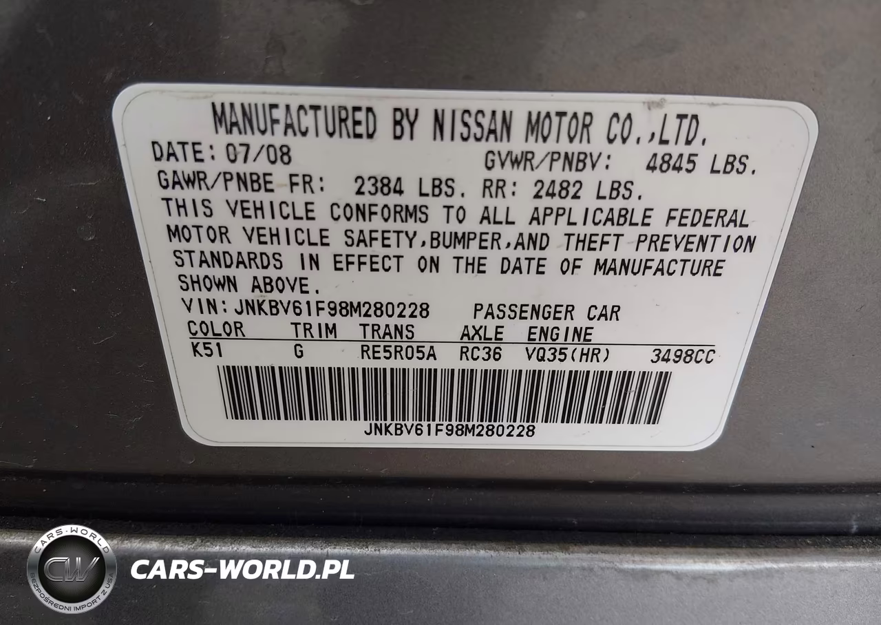 2008 Infiniti G35X VIN:JNKBV61F98M280228 - 9