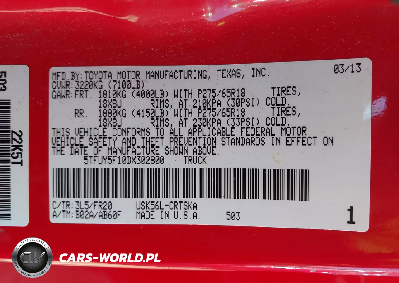 2013 Toyota Tundra Grade 5.7L V8 VIN:5TFUY5F10DX302800 - 9