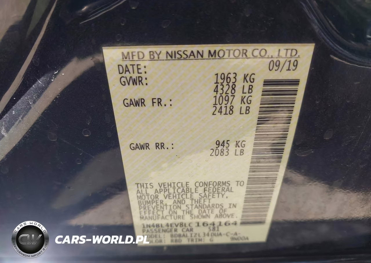 2020 Nissan Altima Sl Fwd VIN:1N4BL4EV8LC164164 - 9