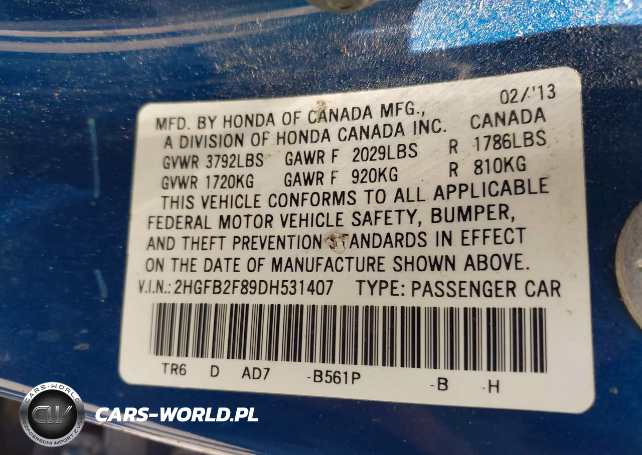 2013 Honda Civic Ex VIN:2HGFB2F89DH531407 - 9