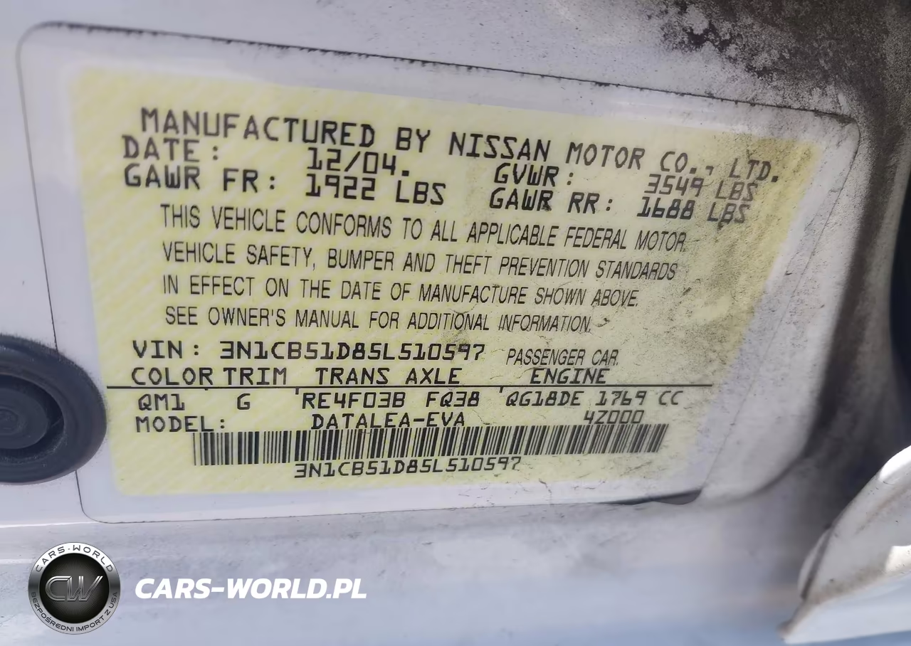 2005 Nissan Sentra 1.8S VIN:3N1CB51D85L510597 - 9