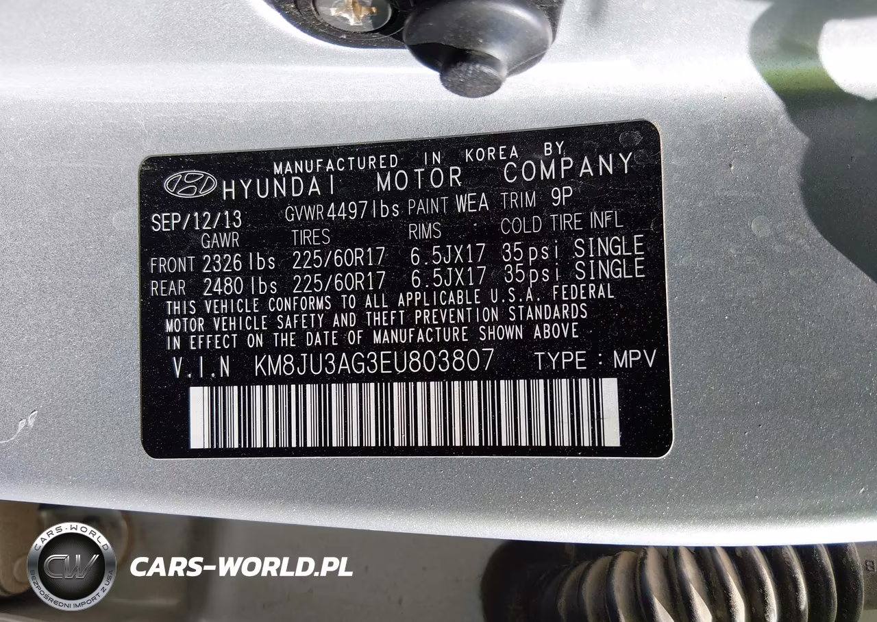 2014 Hyundai Tucson Se VIN:KM8JU3AG3EU803807 - 9