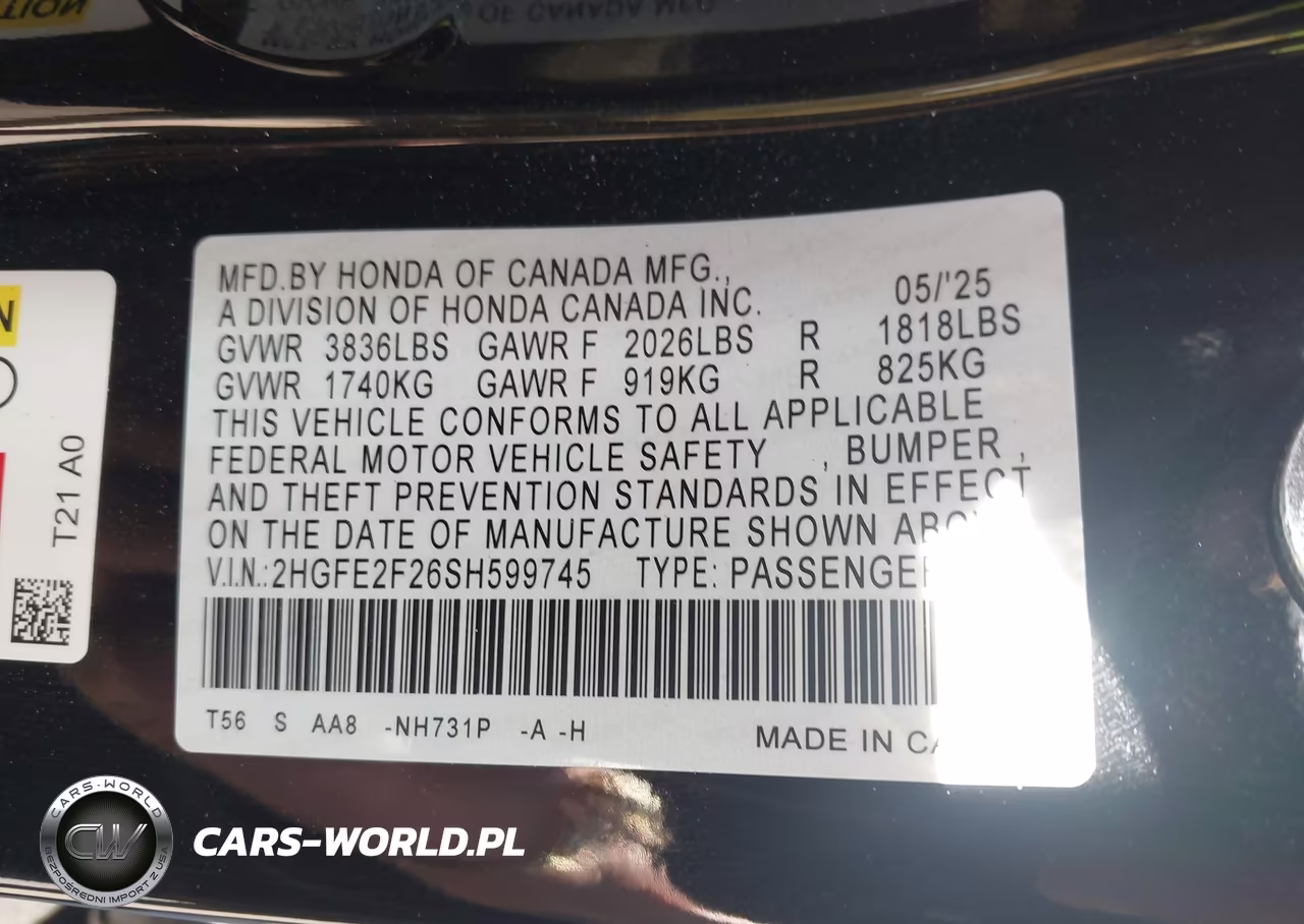2025 HONDA CIVIC LX VIN:2HGFE2F26SH599745 - 8