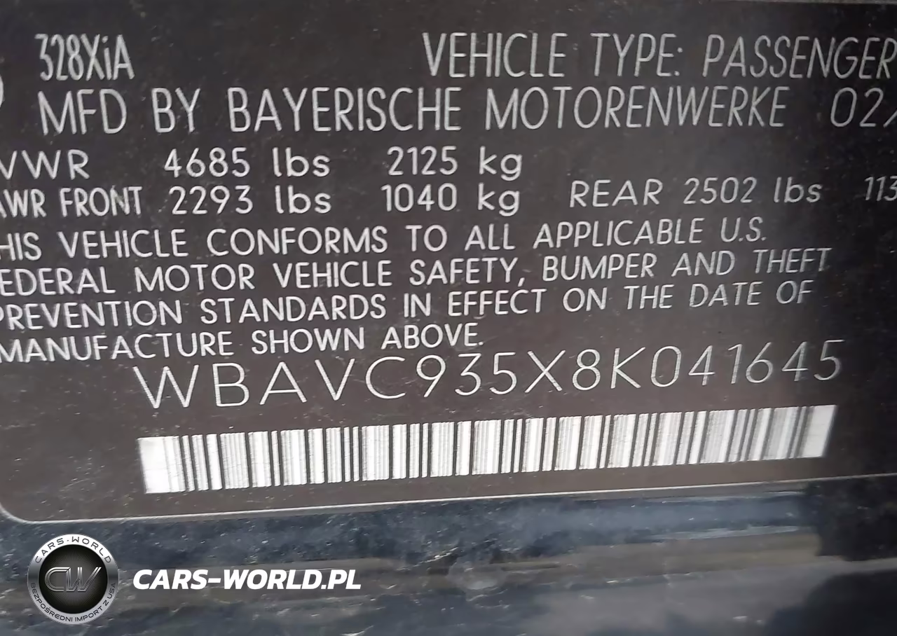 2008 BMW 328Xi VIN:WBAVC935X8K041645 - 9