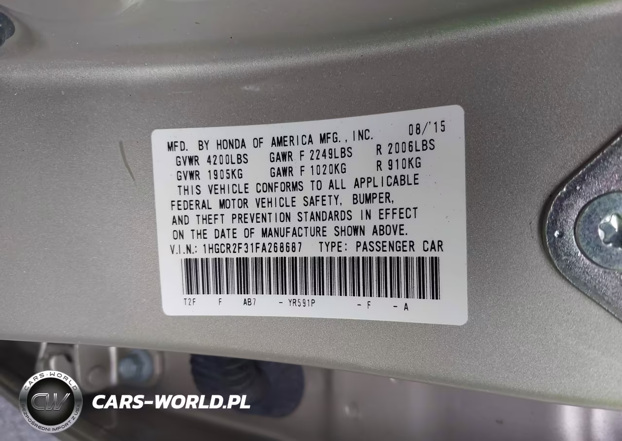 2015 Honda Accord Lx VIN:1HGCR2F31FA268687 - 9