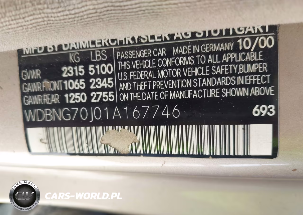 2001 Mercedes-Benz S 430 VIN:WDBNG70J01A167746 - 9