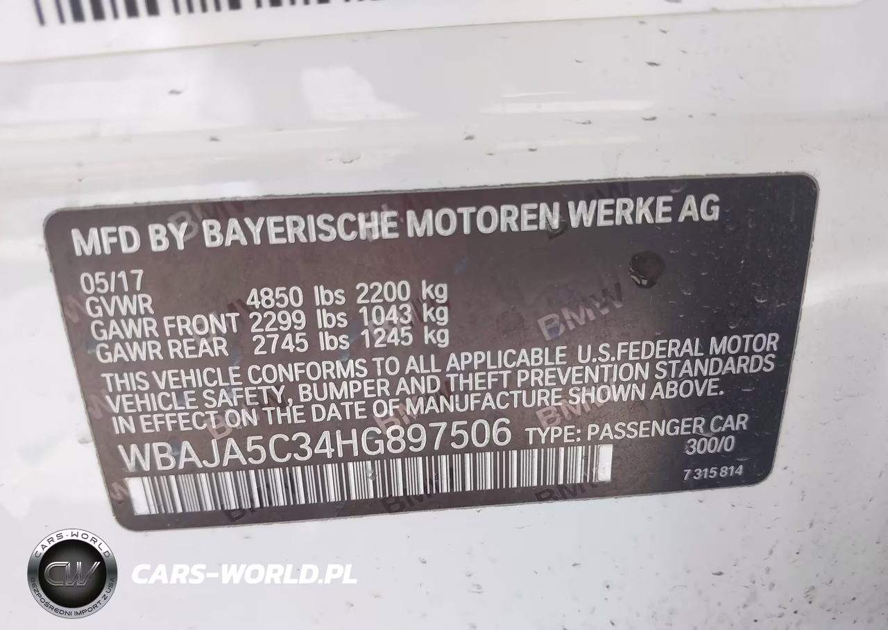 2017 BMW 530I VIN:WBAJA5C34HG897506 - 9
