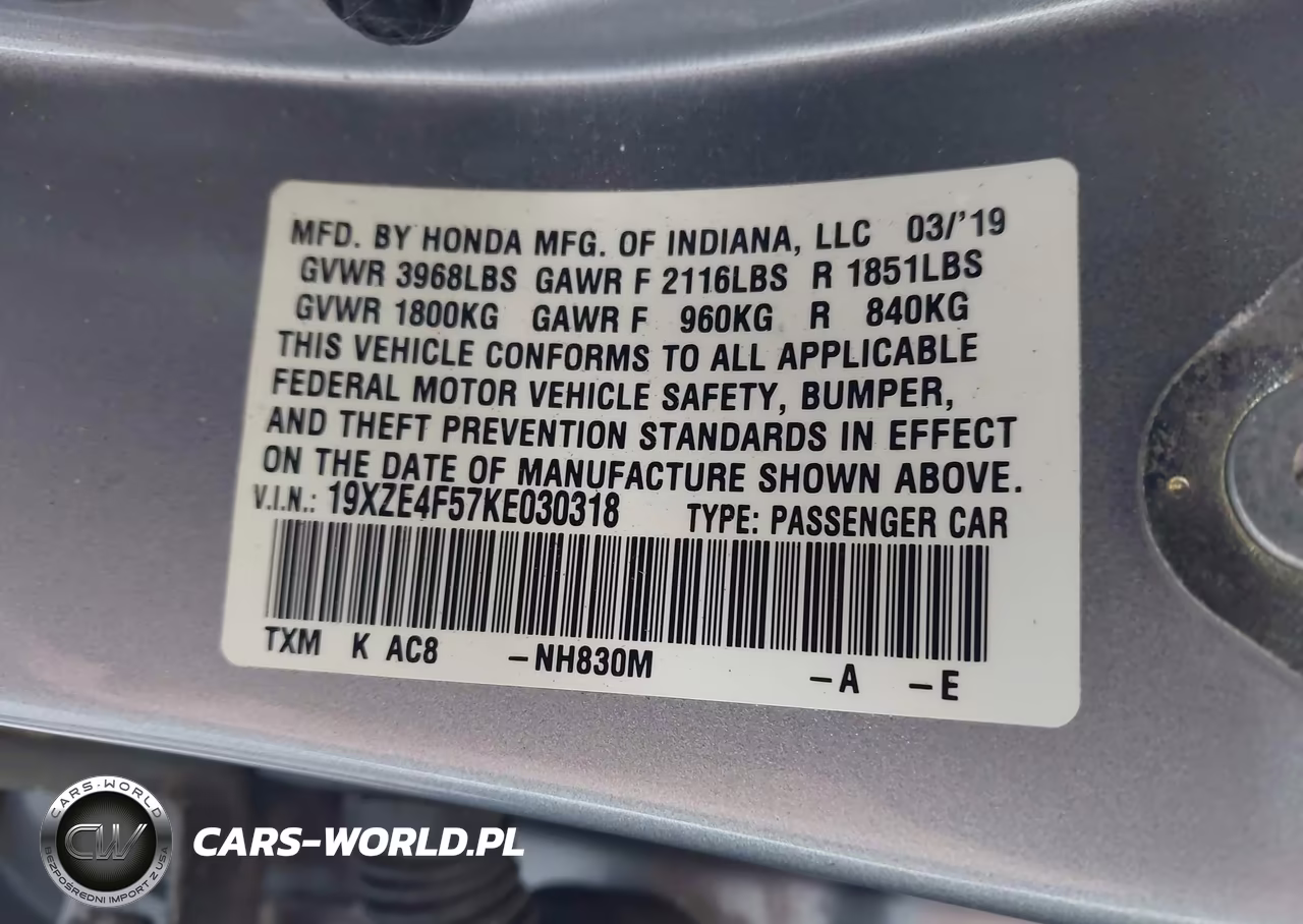 2019 Honda Insight Ex VIN:19XZE4F57KE030318 - 9