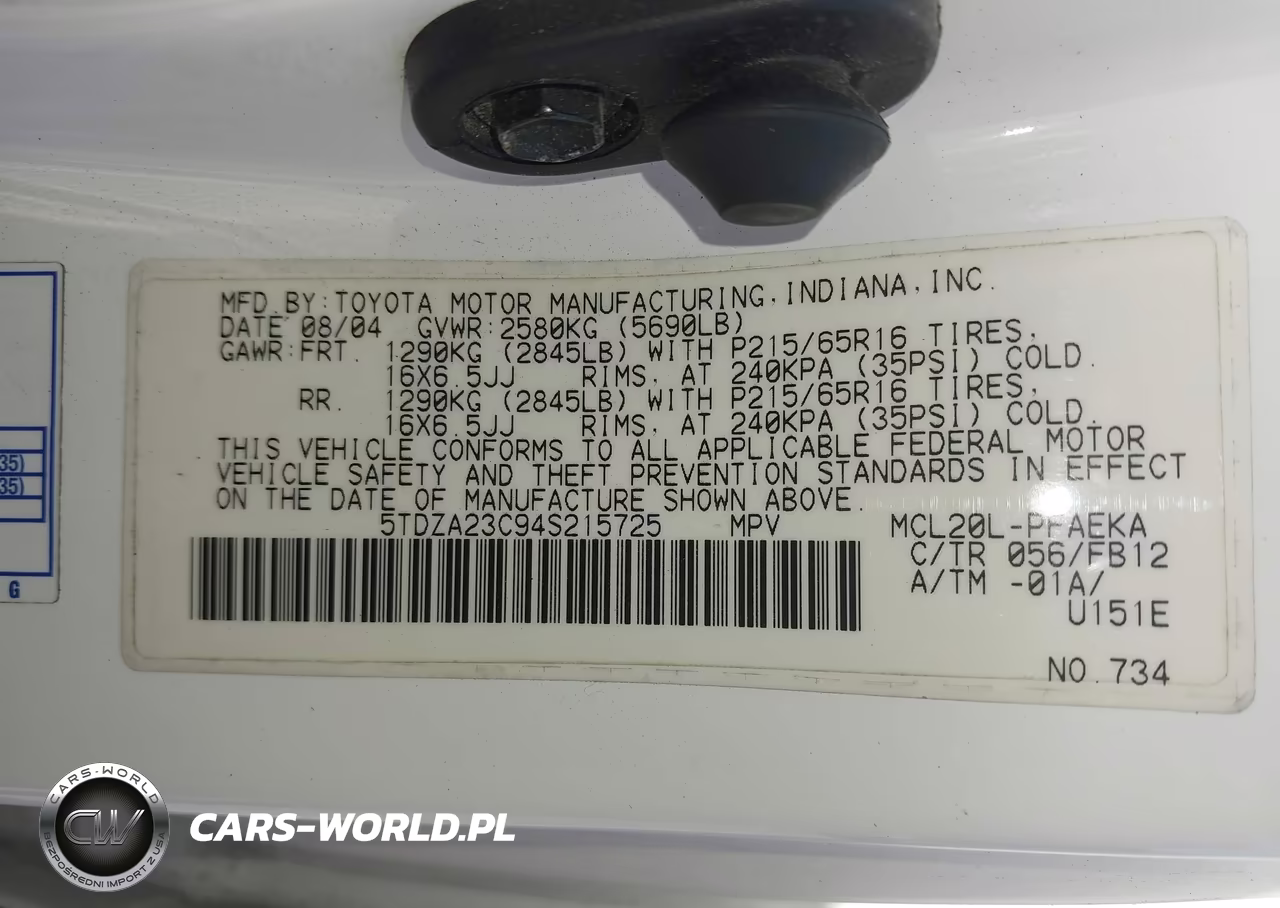 2004 Toyota Sienna Le VIN:5TDZA23C94S215725 - 9