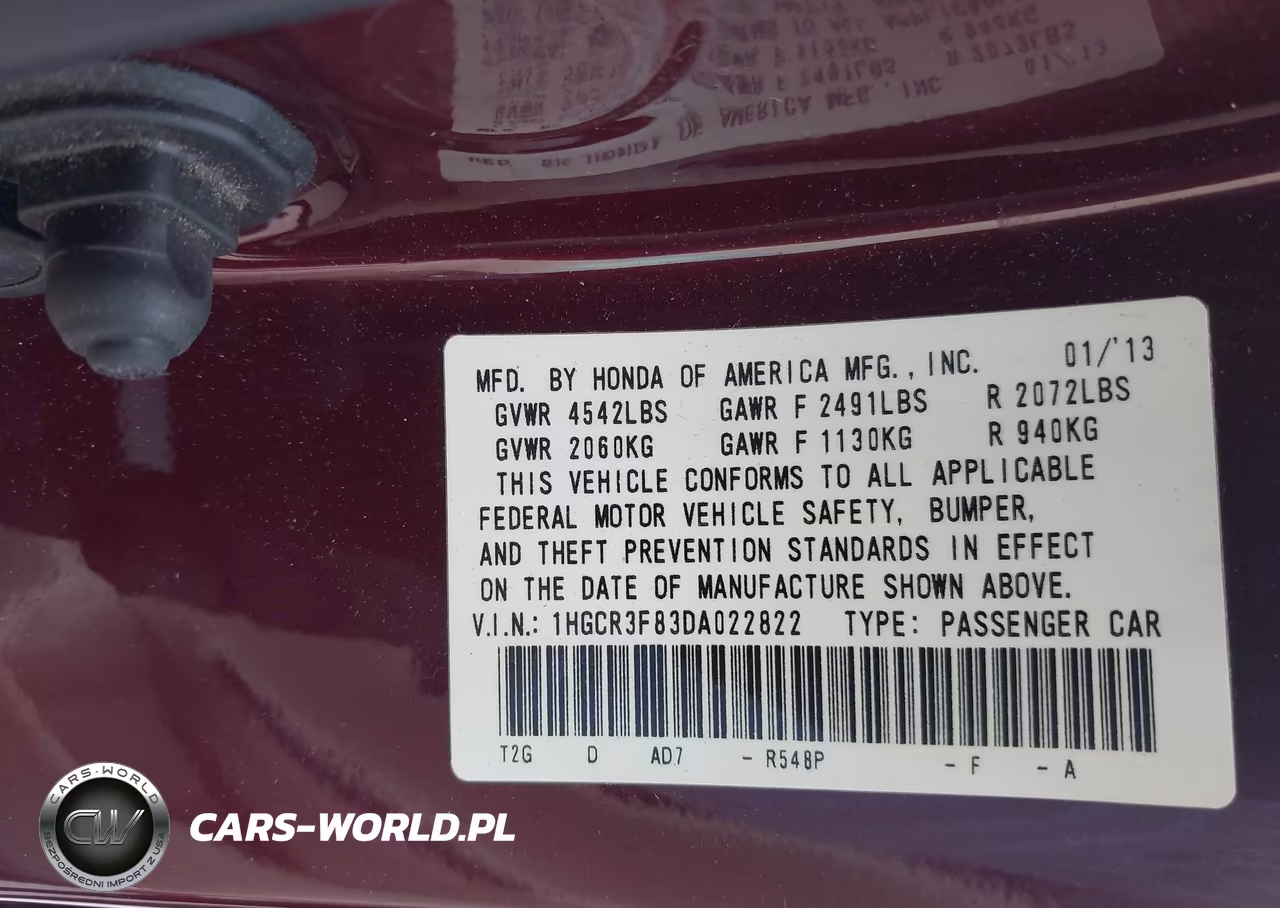 2013 Honda Accord Ex-L V-6 VIN:1HGCR3F83DA022822 - 9