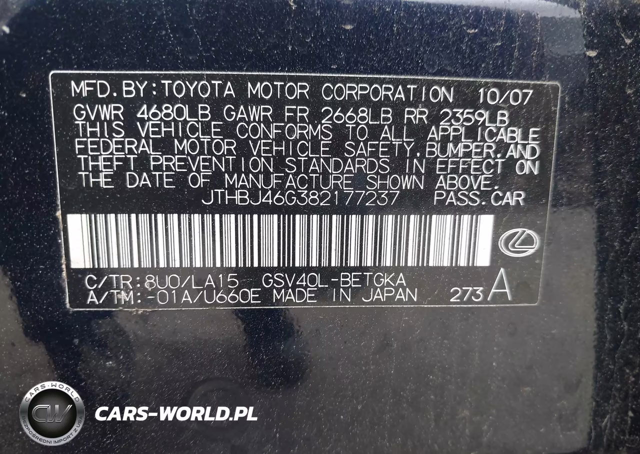 2008 Lexus Es 350 VIN:JTHBJ46G382177237 - 9