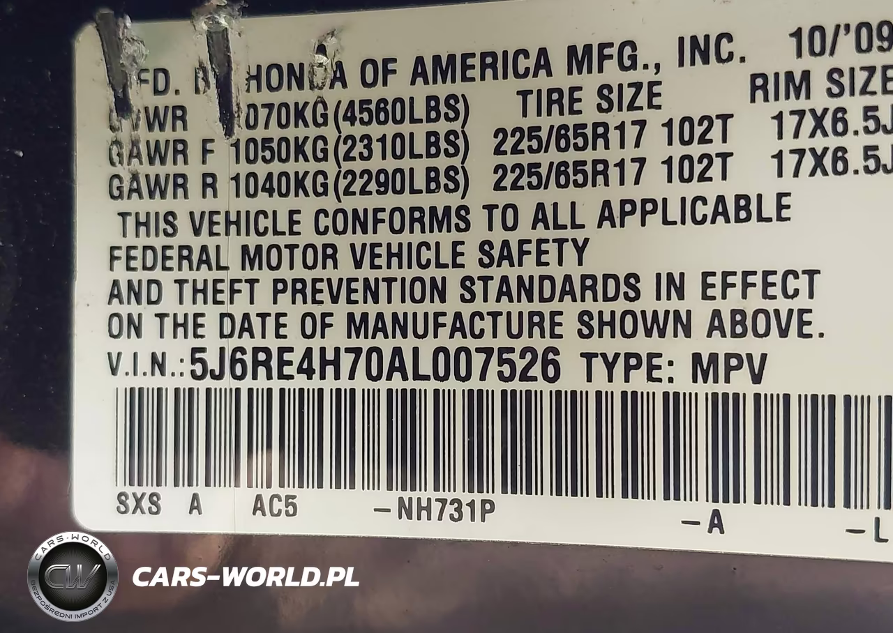 2010 Honda Cr-V Ex-L VIN:5J6RE4H70AL007526 - 9