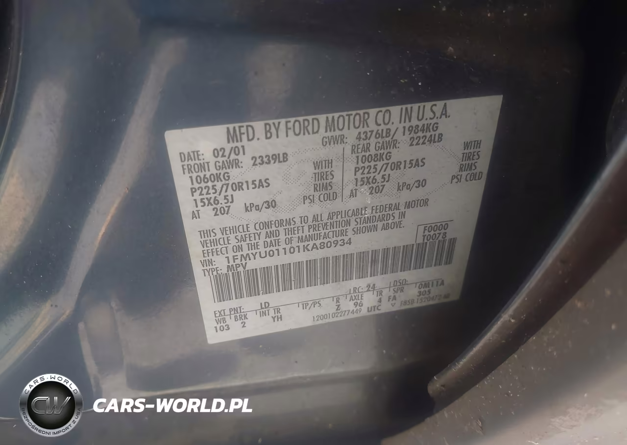2001 Ford Escape Xls VIN:1FMYU01101KA80934 - 9