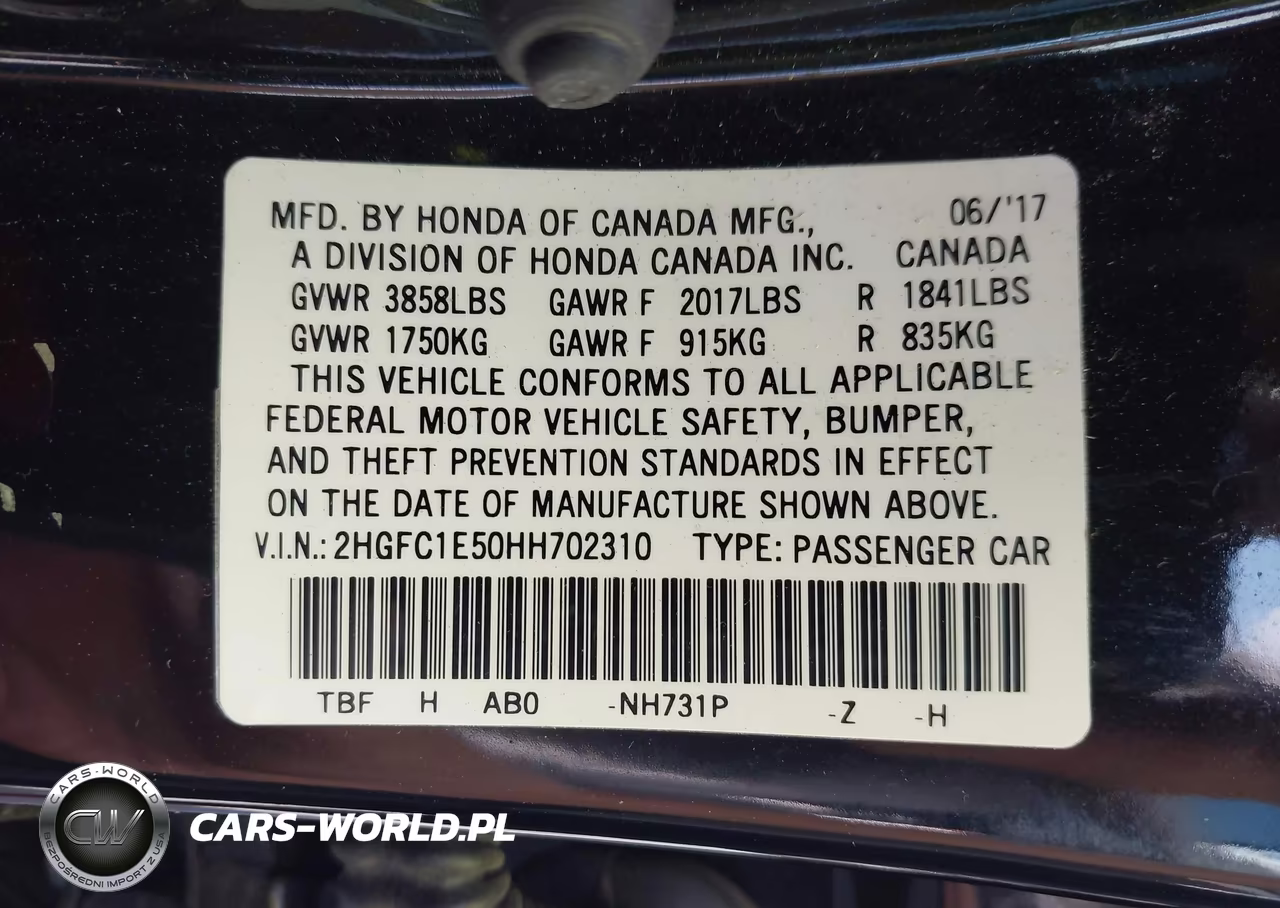 2017 Honda Civic Si VIN:2HGFC1E50HH702310 - 9