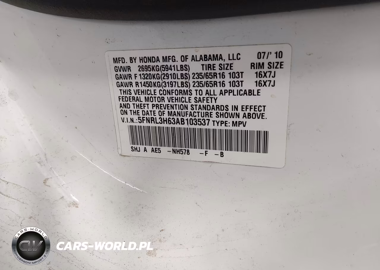 2010 Honda Odyssey Ex-L VIN:5FNRL3H63AB103537 - 9