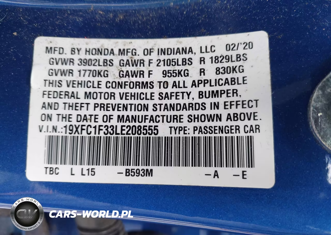 2020 Honda Civic Ex VIN:19XFC1F33LE208555 - 9