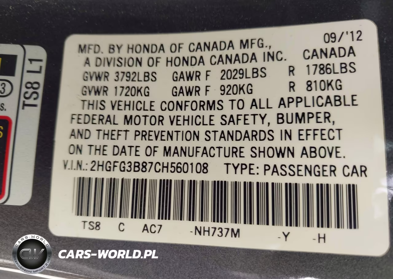 2012 Honda Civic Ex VIN:2HGFG3B87CH560108 - 9