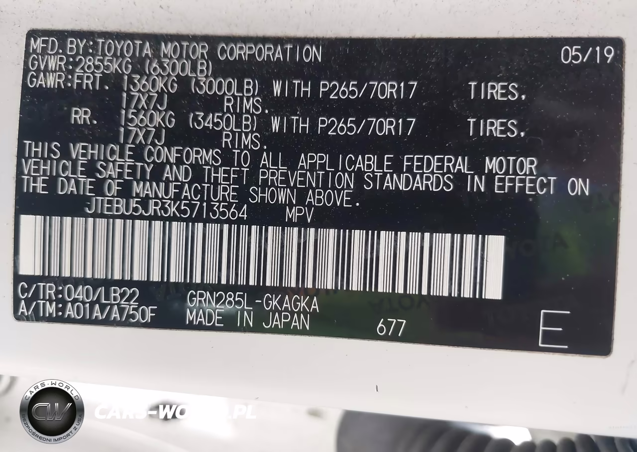 2019 Toyota 4Runner Sr5 Premium VIN:JTEBU5JR3K5713564 - 9