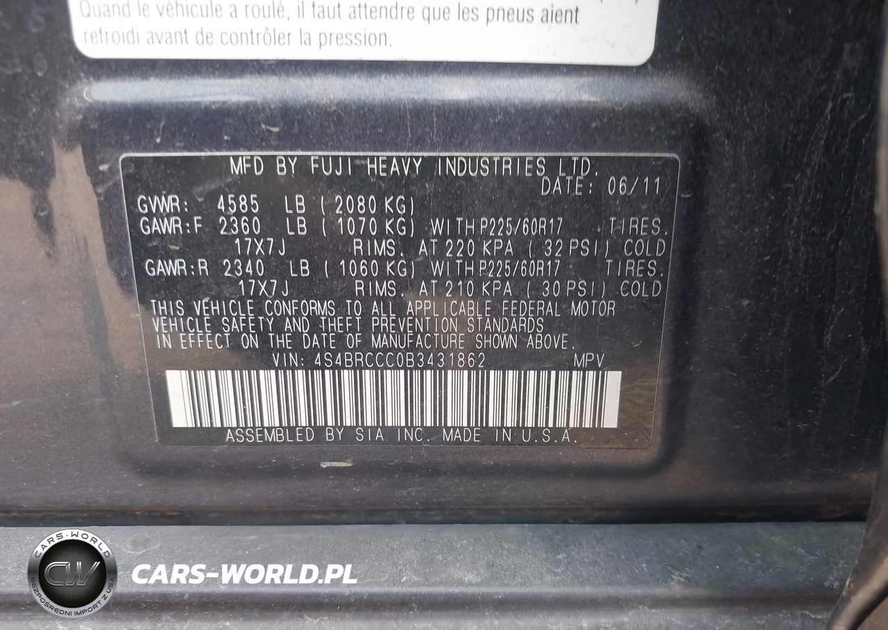 2011 Subaru Outback 2.5I Premium VIN:4S4BRCCC0B3431862 - 9