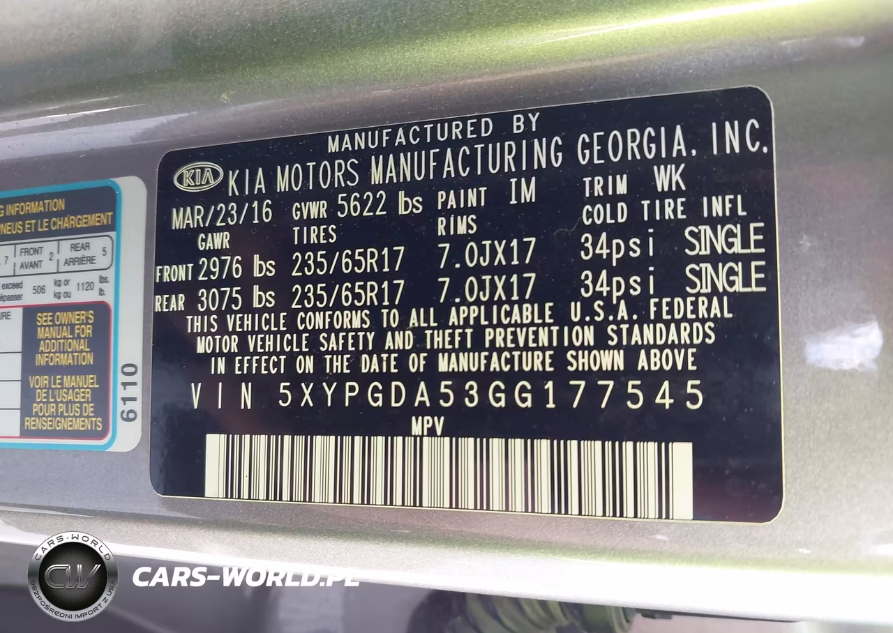 2016 Kia Sorento 3.3L Lx VIN:5XYPGDA53GG177545 - 9