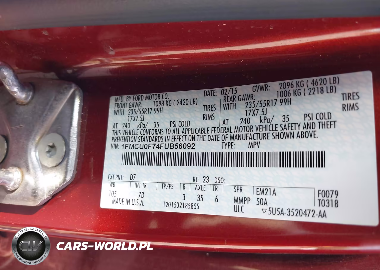 2015 Ford Escape S VIN:1FMCU0F74FUB56092 - 9