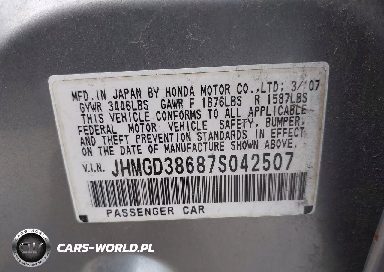2007 Honda Fit Sport VIN:JHMGD38687S042507 - 9
