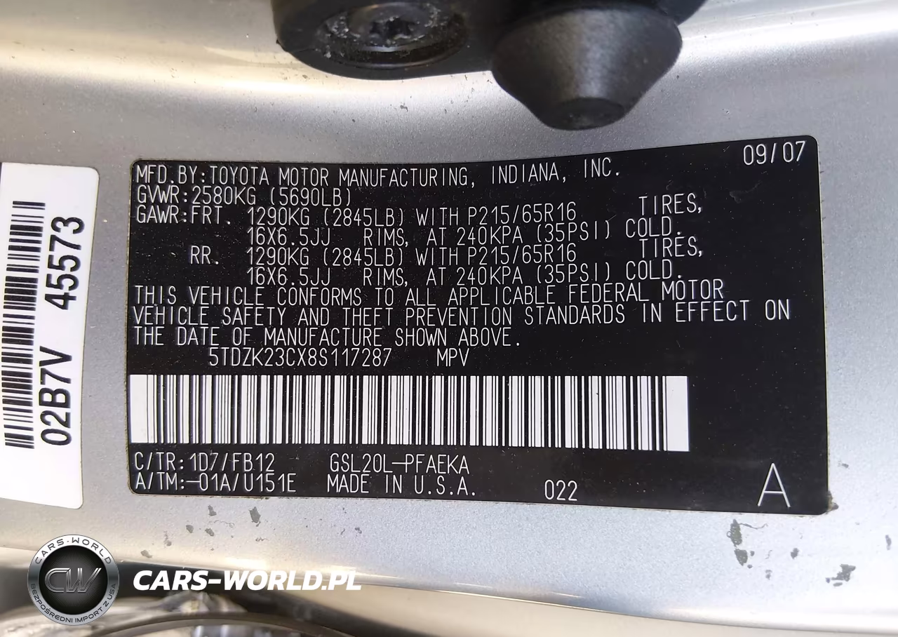 2008 Toyota Sienna Ce VIN:5TDZK23CX8S117287 - 9
