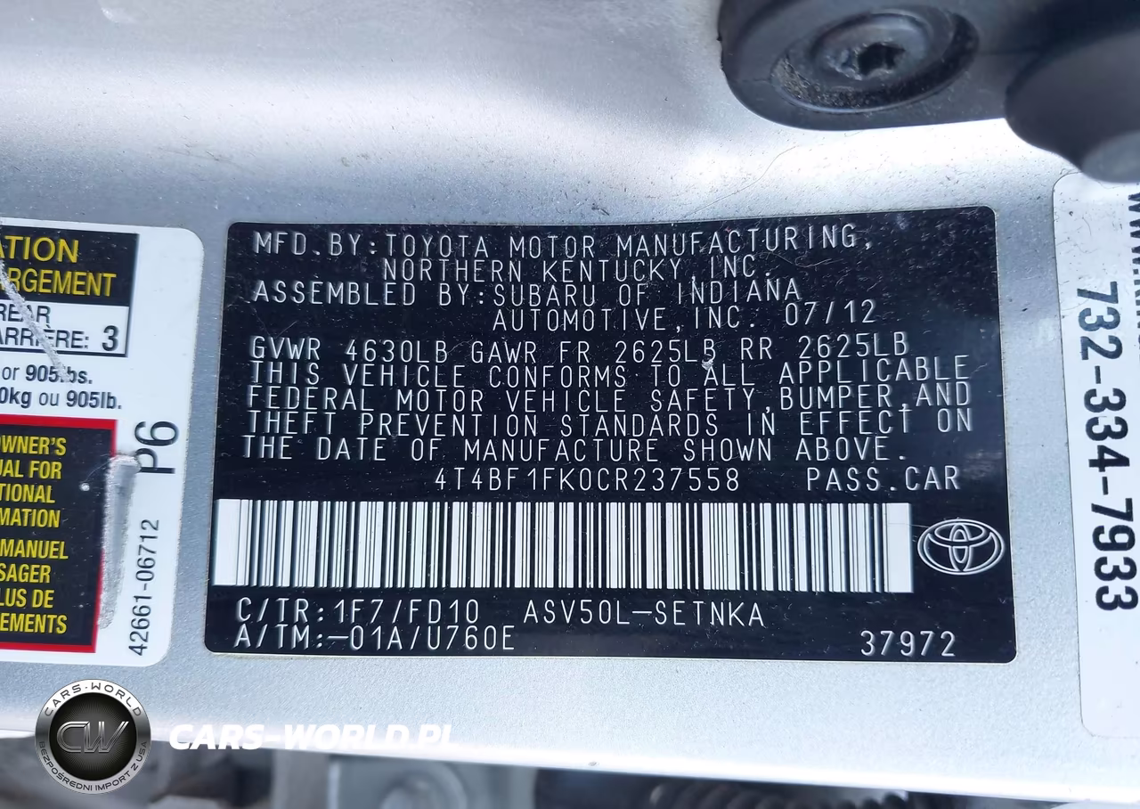 2012 Toyota Camry Le VIN:4T4BF1FK0CR237558 - 9