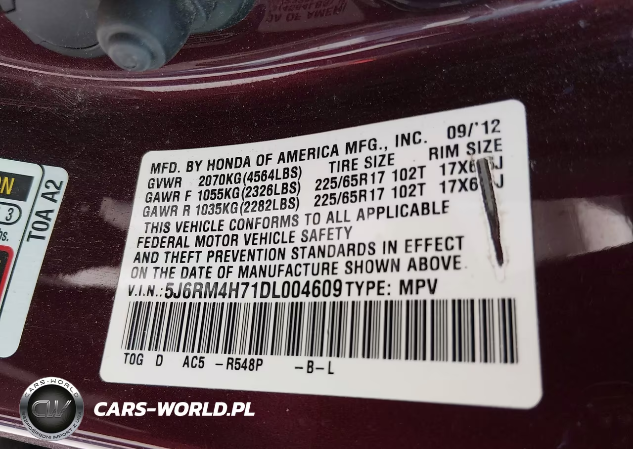 2013 Honda Cr-V Ex-L VIN:5J6RM4H71DL004609 - 9