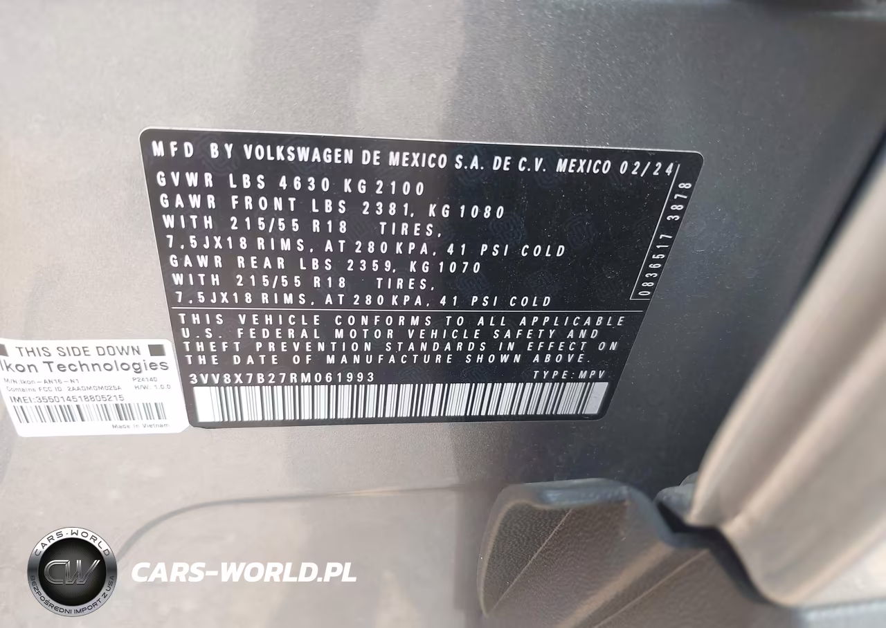 2024 Volkswagen Taos 1.5T S VIN:3VV8X7B27RM061993 - 9