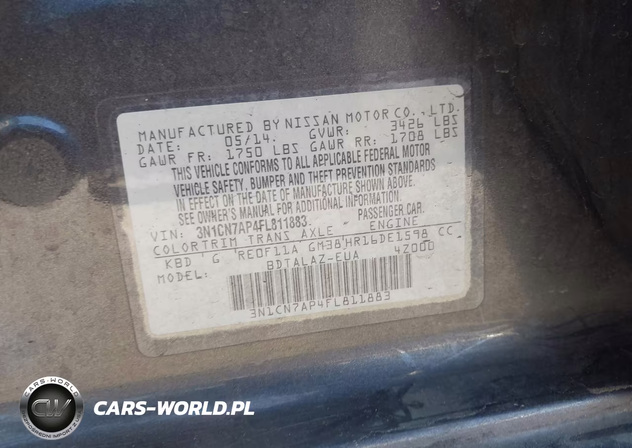 2015 Nissan Versa 1.6 S+ VIN:3N1CN7AP4FL811883 - 9