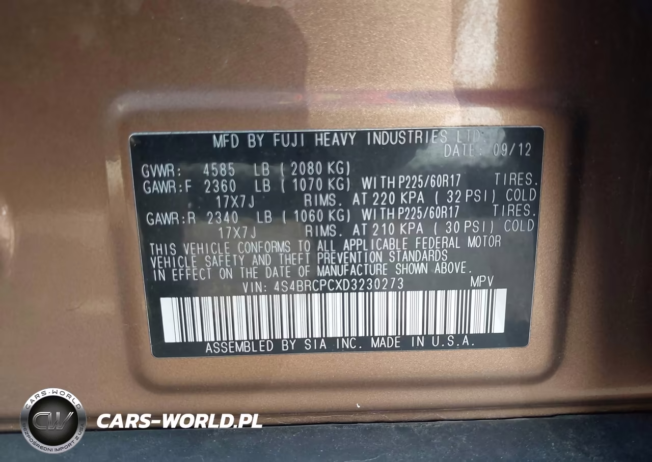 2013 Subaru Outback 2.5I Limited VIN:4S4BRCPCXD3230273 - 9