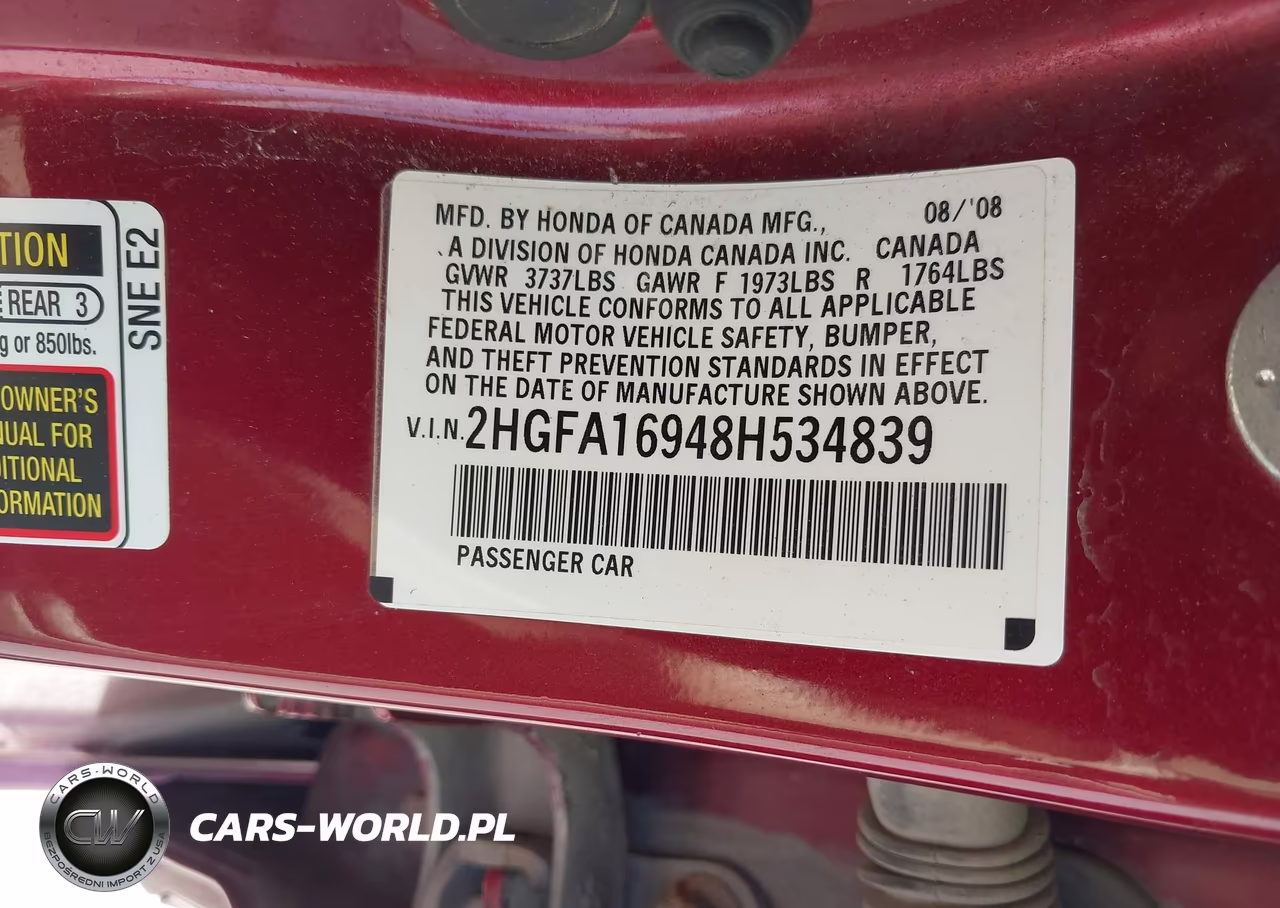 2008 Honda Civic Ex-L VIN:2HGFA16948H534839 - 9