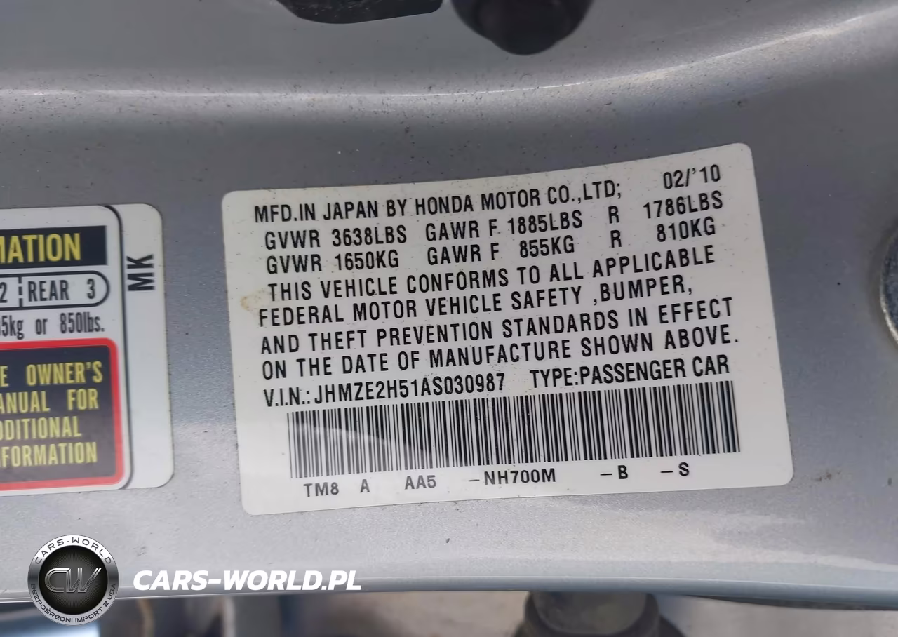 2010 Honda Insight Lx VIN:JHMZE2H51AS030987 - 9