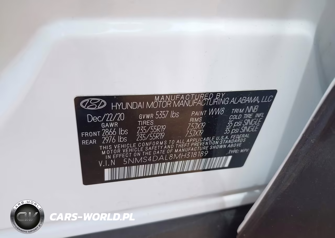 2021 Hyundai Santa Fe Limited VIN:5NMS4DAL8MH318189 - 9
